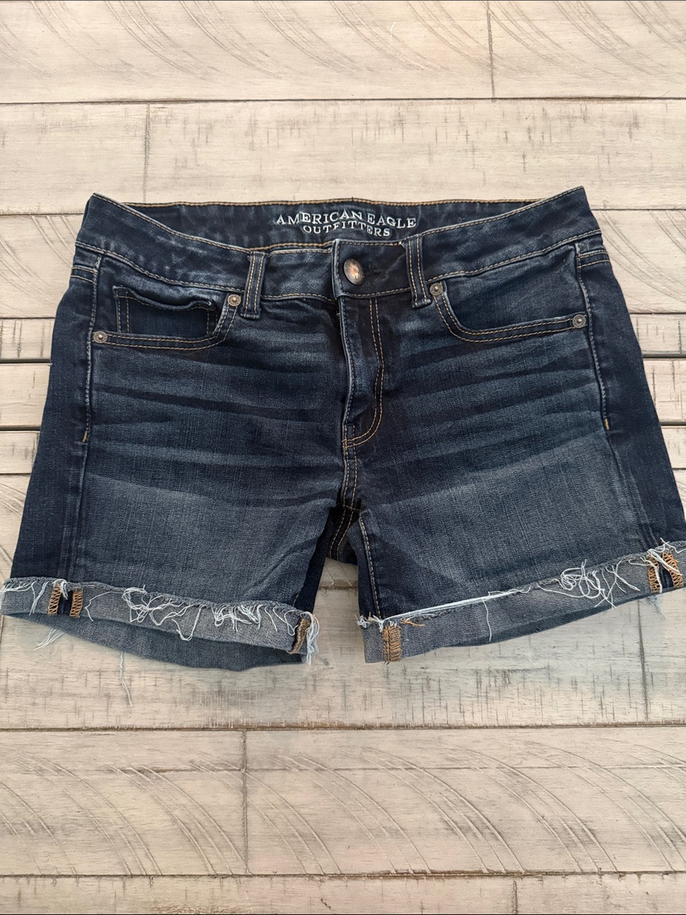 American Eagle Outfitters Navy Blue Rolled Hem Denim Shorts